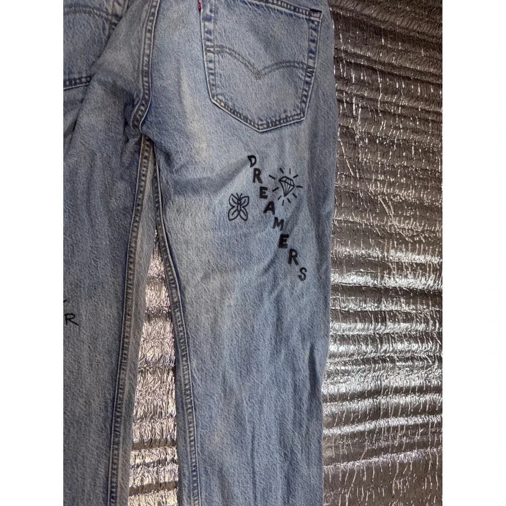 Levis 501 93 Straight Leg Jeans Light Wash Custom Doodle Graphics Mens 32x32